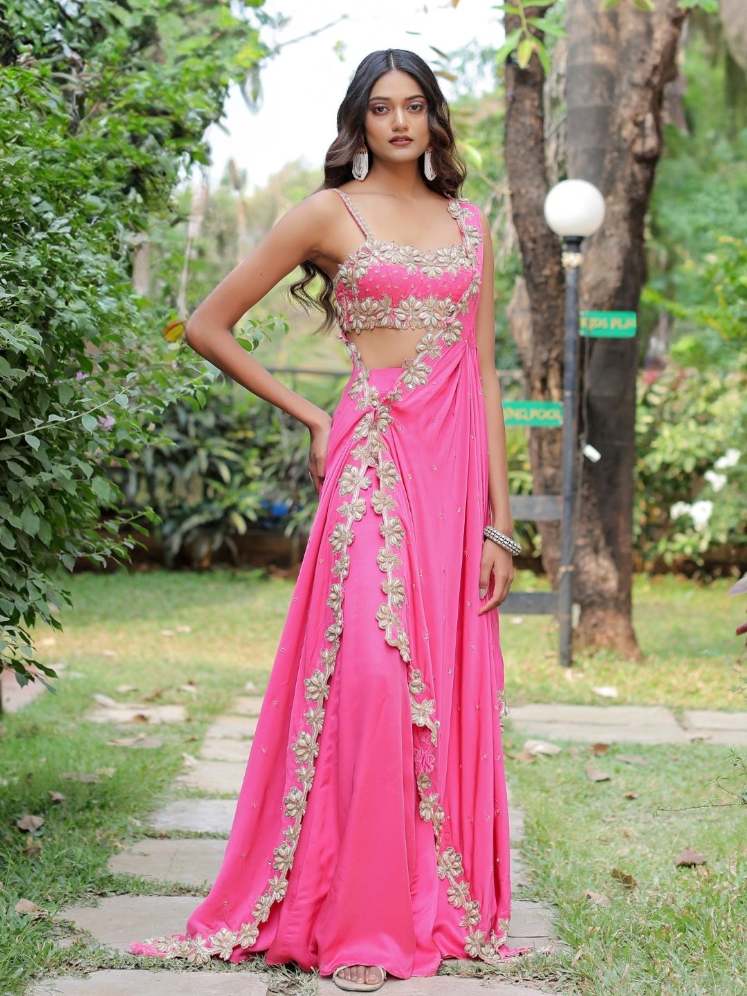 Pink Mirror and Cowrie Embroidered Cape Set