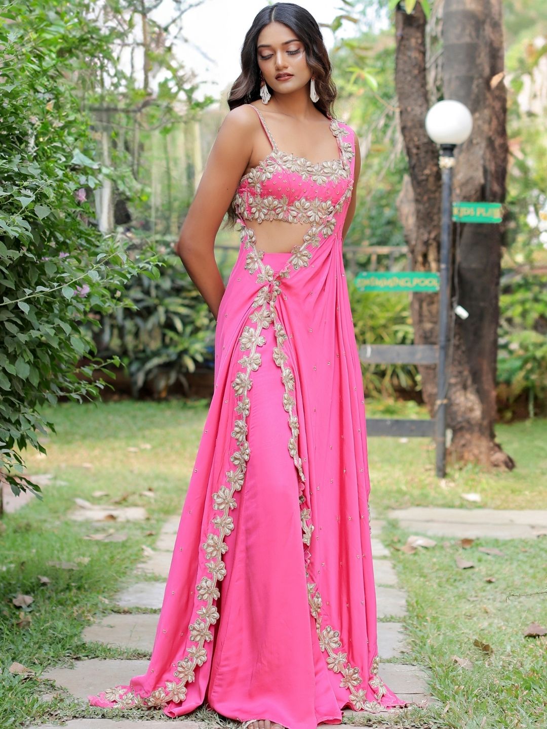 Pink Mirror and Cowrie Embroidered Cape Set