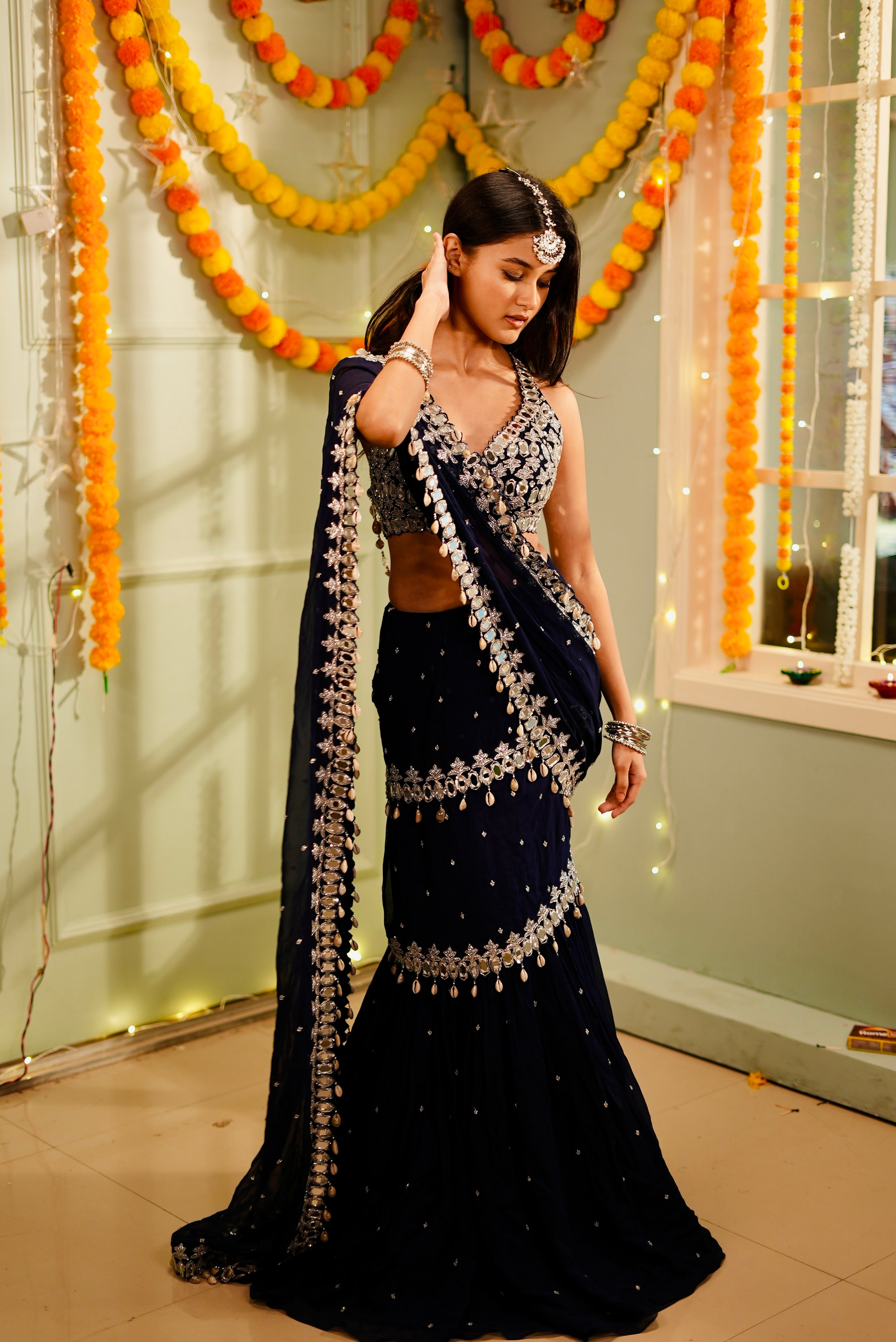 Blue Mumtaz Saree Set