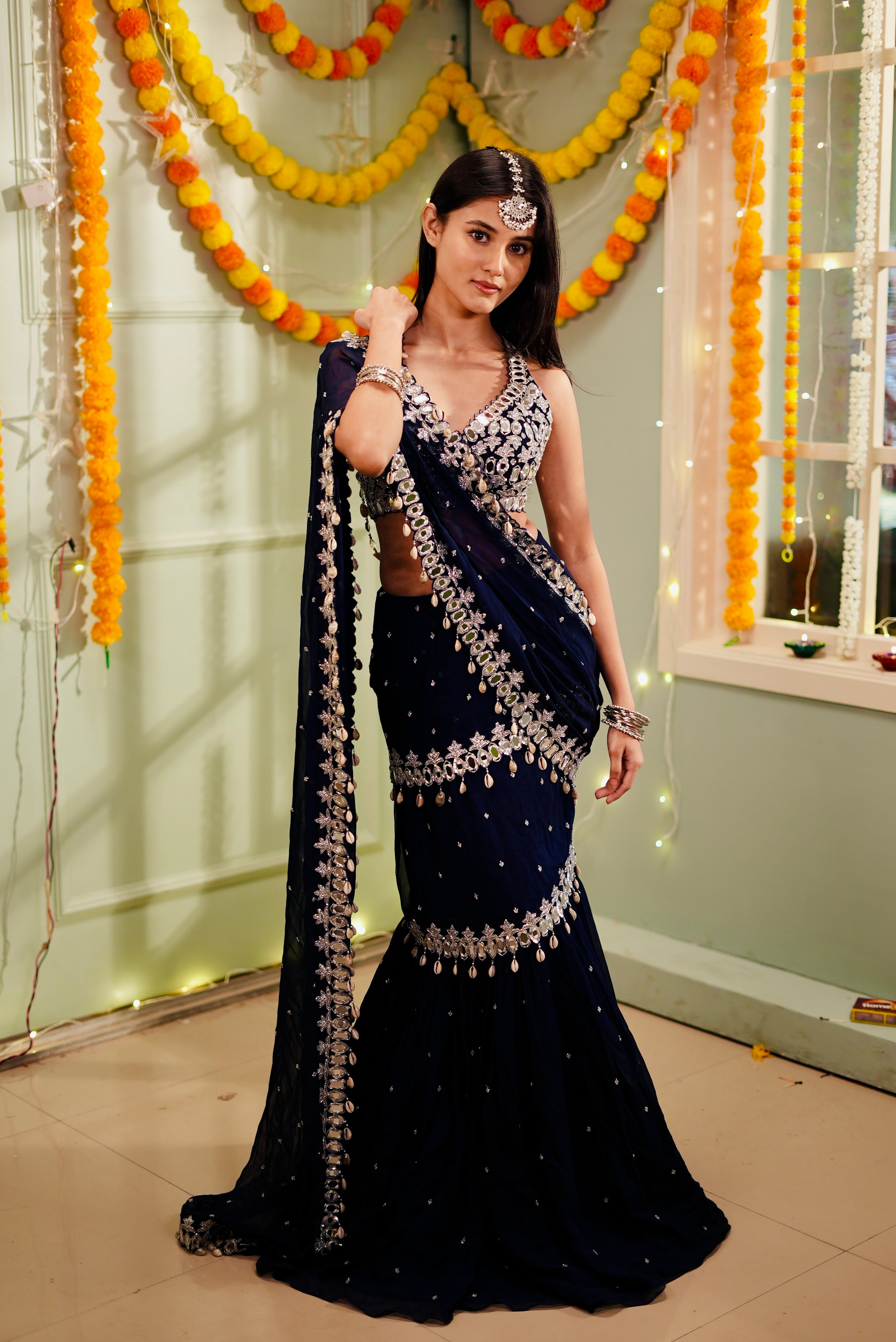 Blue Mumtaz Saree Set