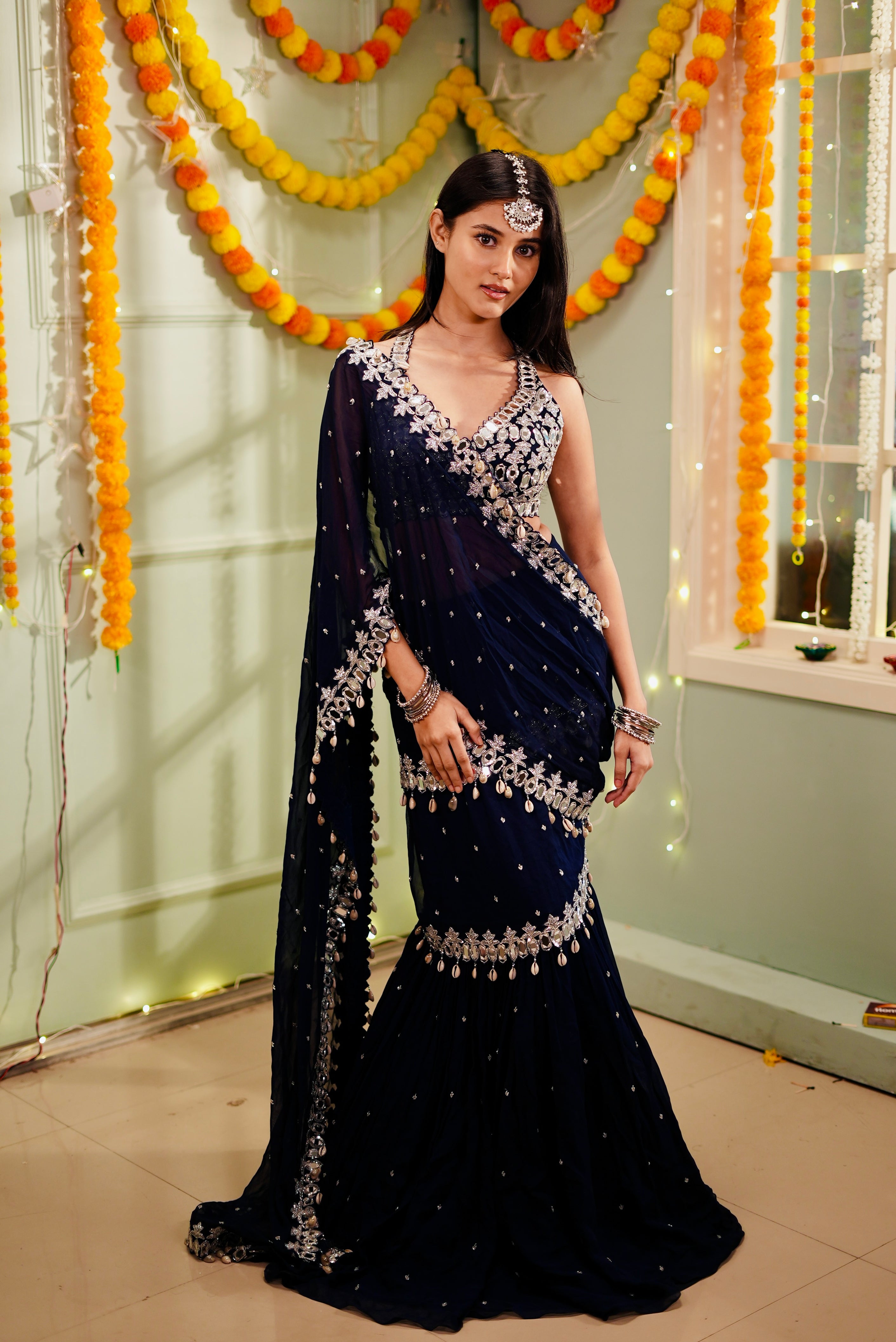 Blue Mumtaz Saree Set