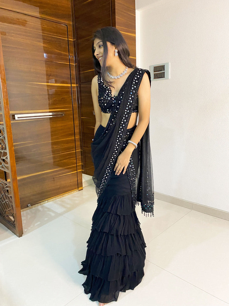 Black Ruffle Lehenga Set