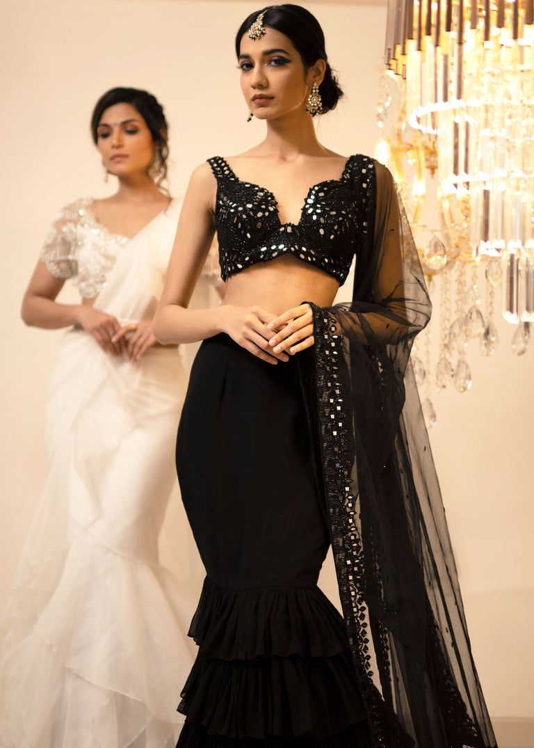 Black Ruffle Lehenga Set