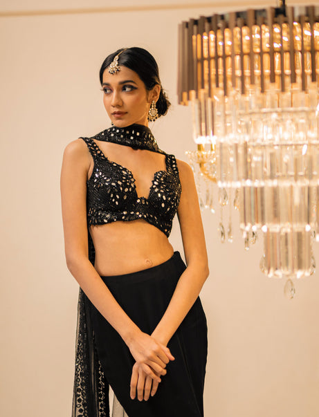 Black Ruffle Lehenga Set