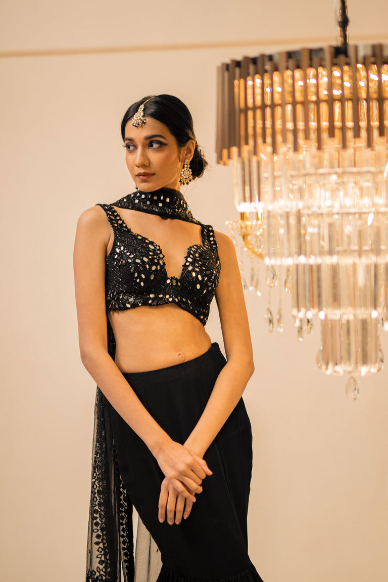 Black Ruffle Lehenga Set