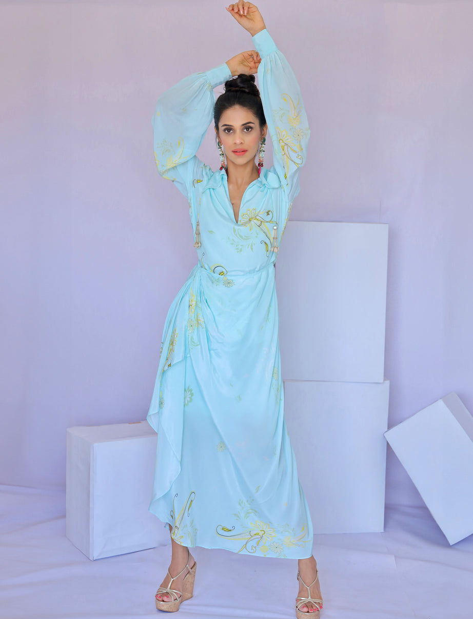 Blue Paisley Print Wrap Dress (Offer)