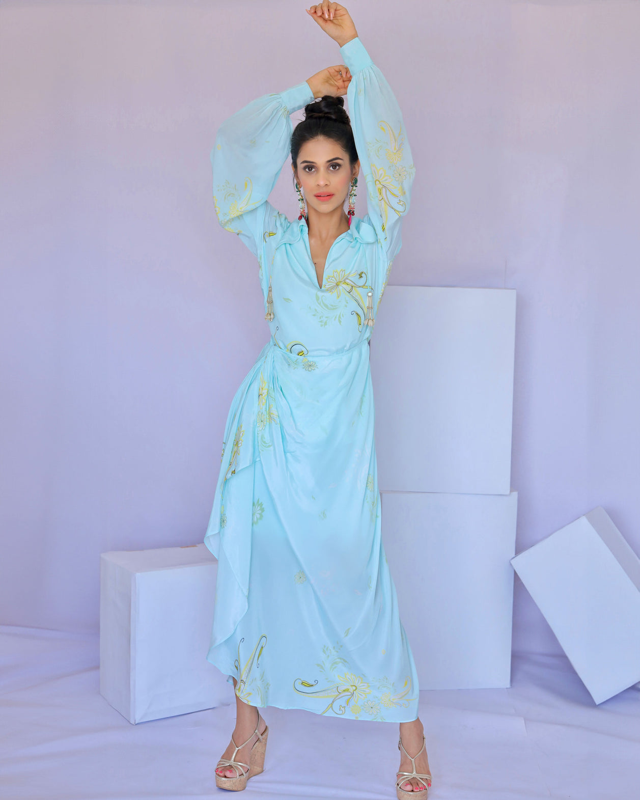 Blue Paisley Print Wrap Dress (Offer)