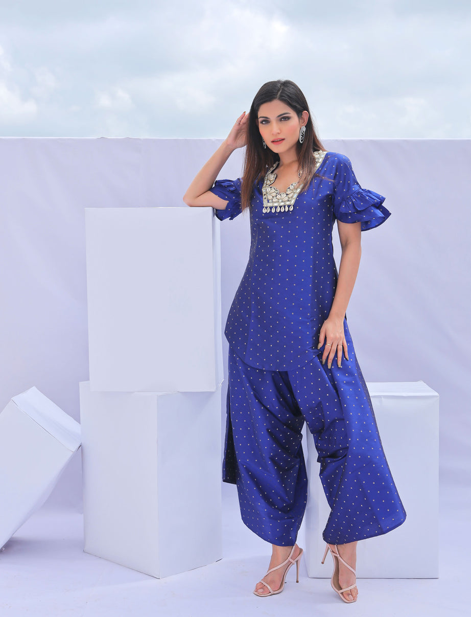 Electric Blue Brocade Embroidered Co-ordset