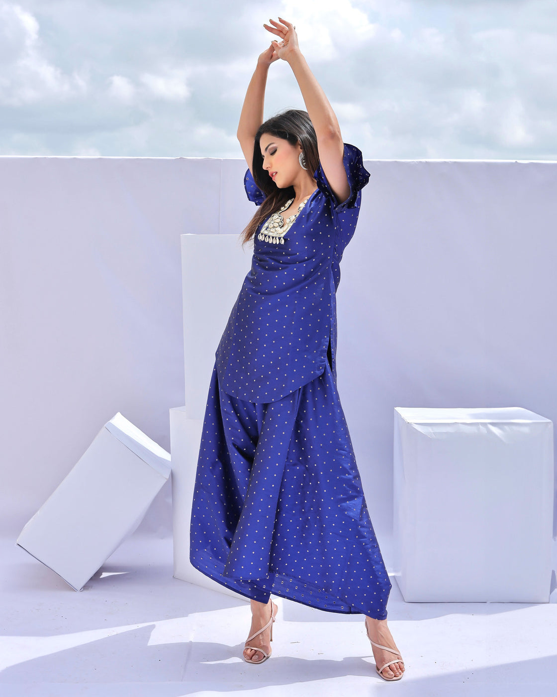 Electric Blue Brocade Embroidered Co-ordset