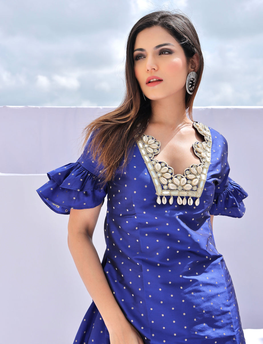 Electric Blue Brocade Embroidered Co-ordset