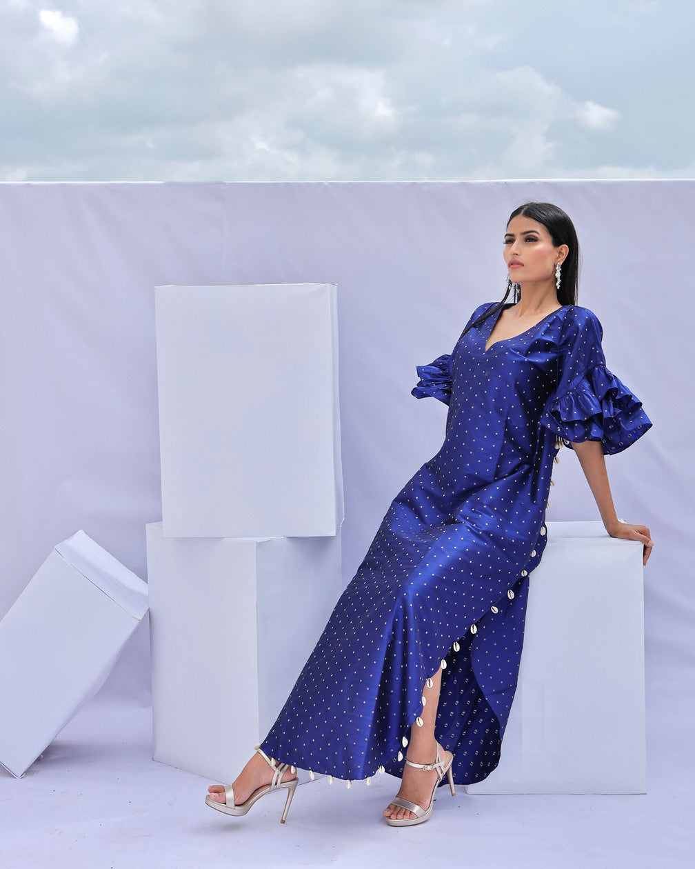 Electric Blue Brocade Kaftan (M)