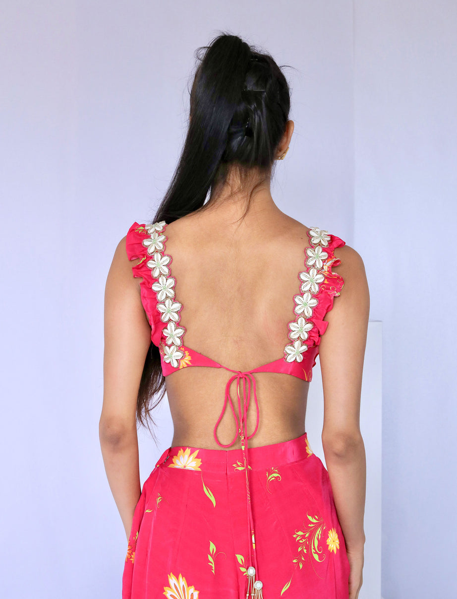 Embroidered Pink Paisley Print Dhoti Pant Set