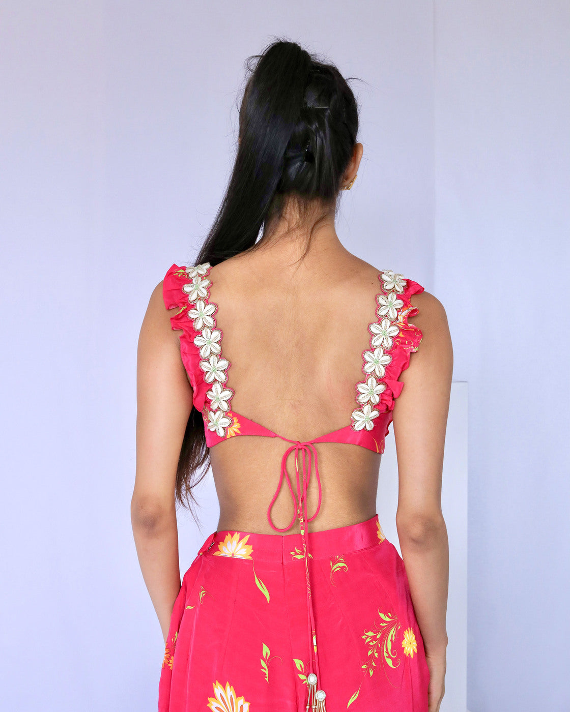 Embroidered Pink Paisley Print Dhoti Pant Set