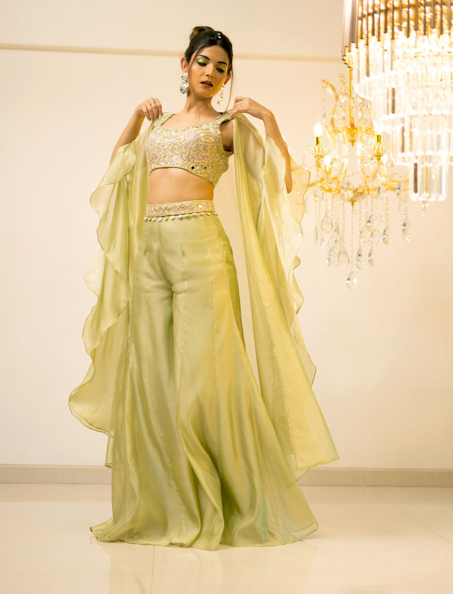 Green Plazo Cape Set (Offer)