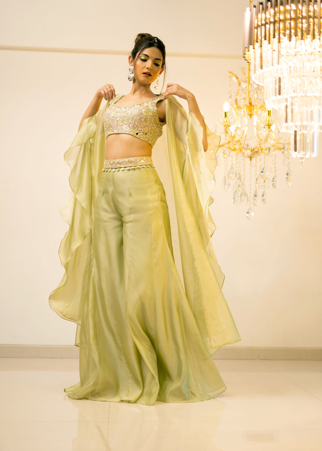Green Plazo Cape Set (S)