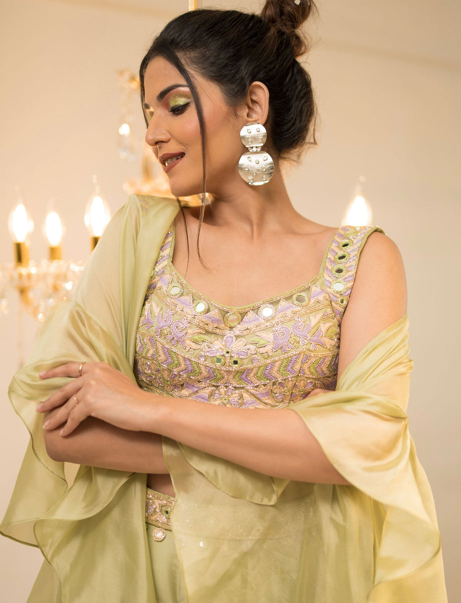 Green Plazo Cape Set (Offer)