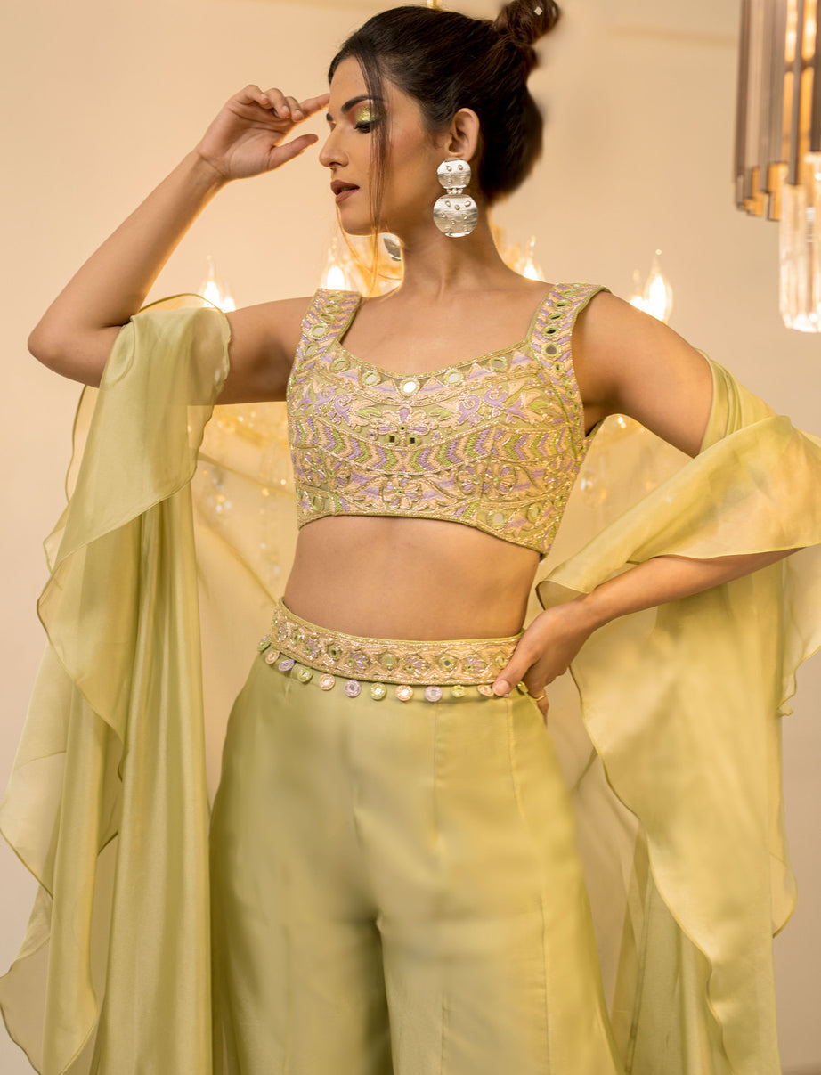 Green Plazo Cape Set (Offer)