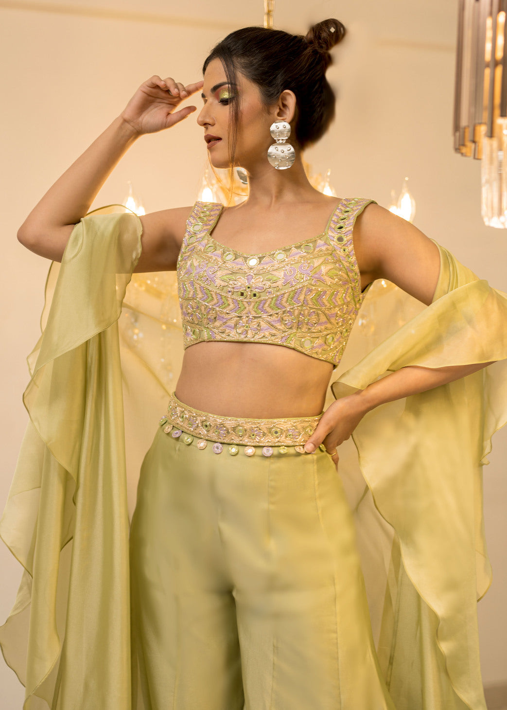 Green Plazo Cape Set (Offer)