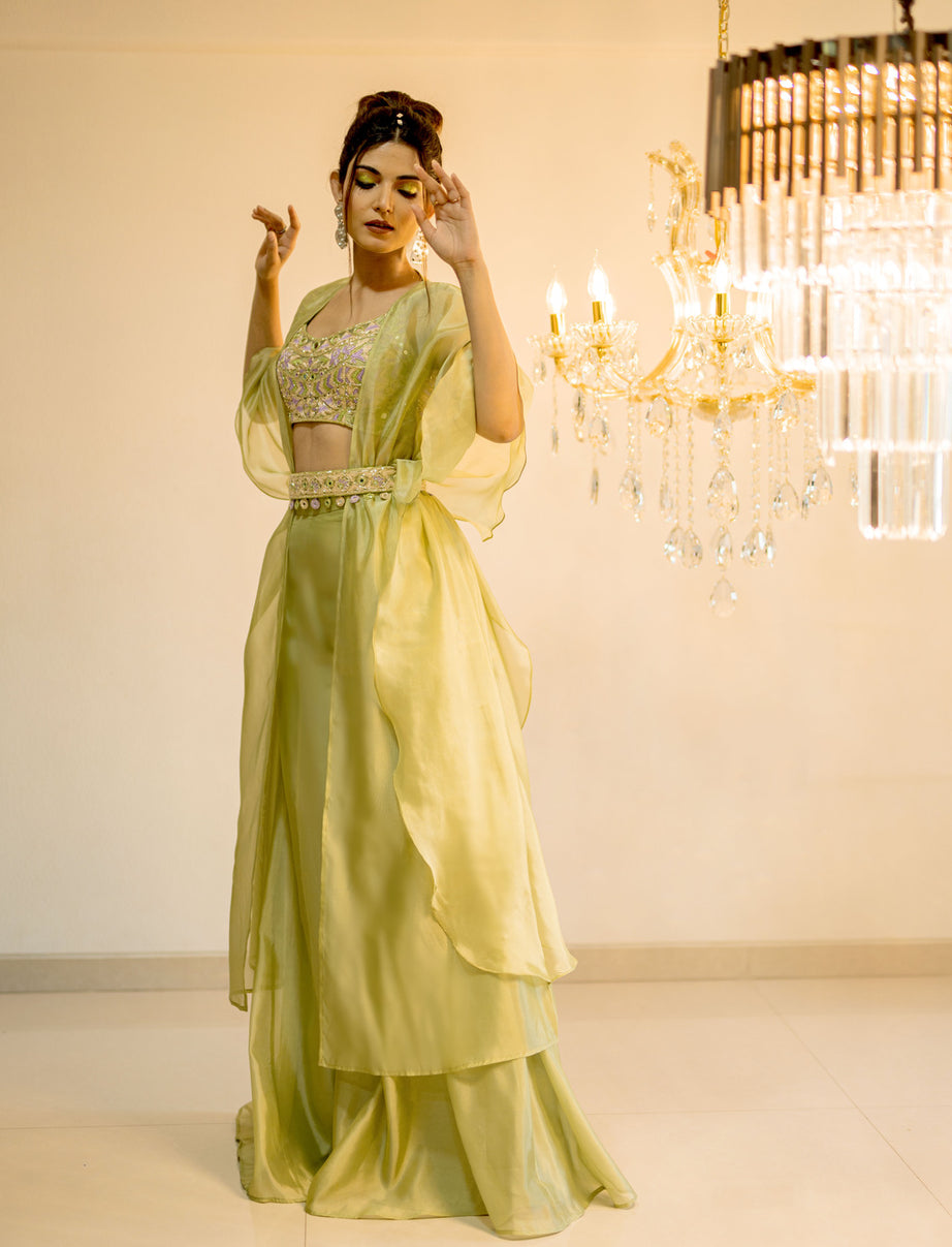 Green Plazo Cape Set (Offer)