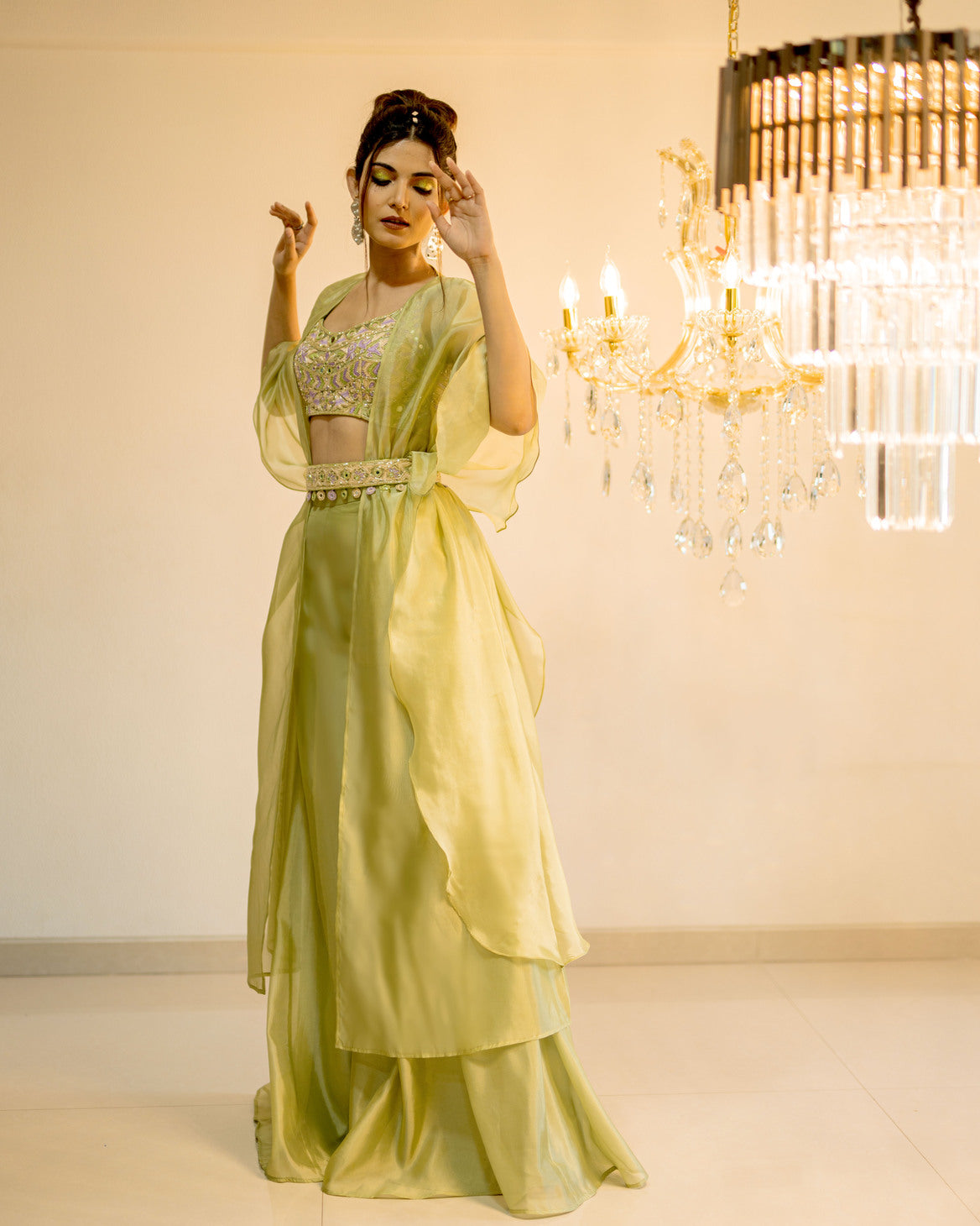 Green Plazo Cape Set (Offer)