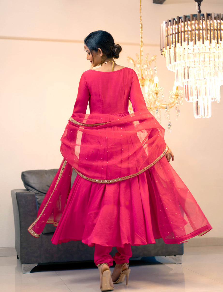 Magenta Gathered Kurta Set