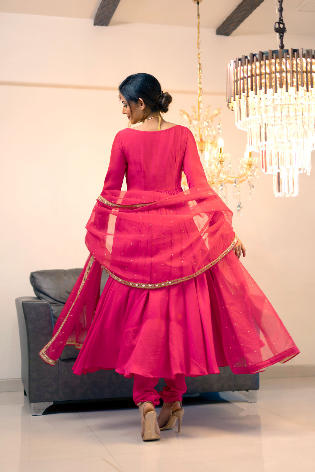 Magenta Gathered Kurta Set