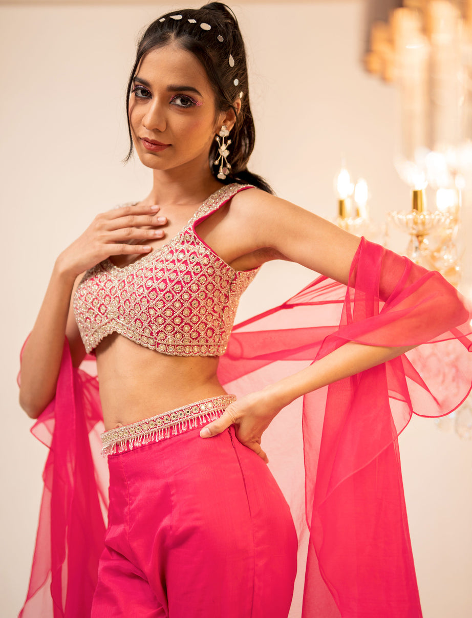 Pink Plazo Cape Set