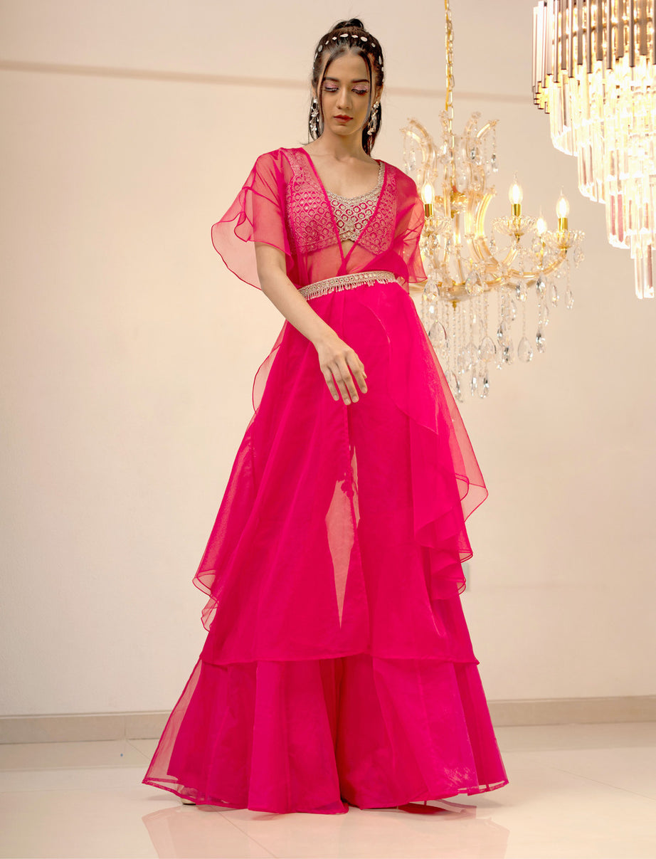 Pink Plazo Cape Set (Offer)