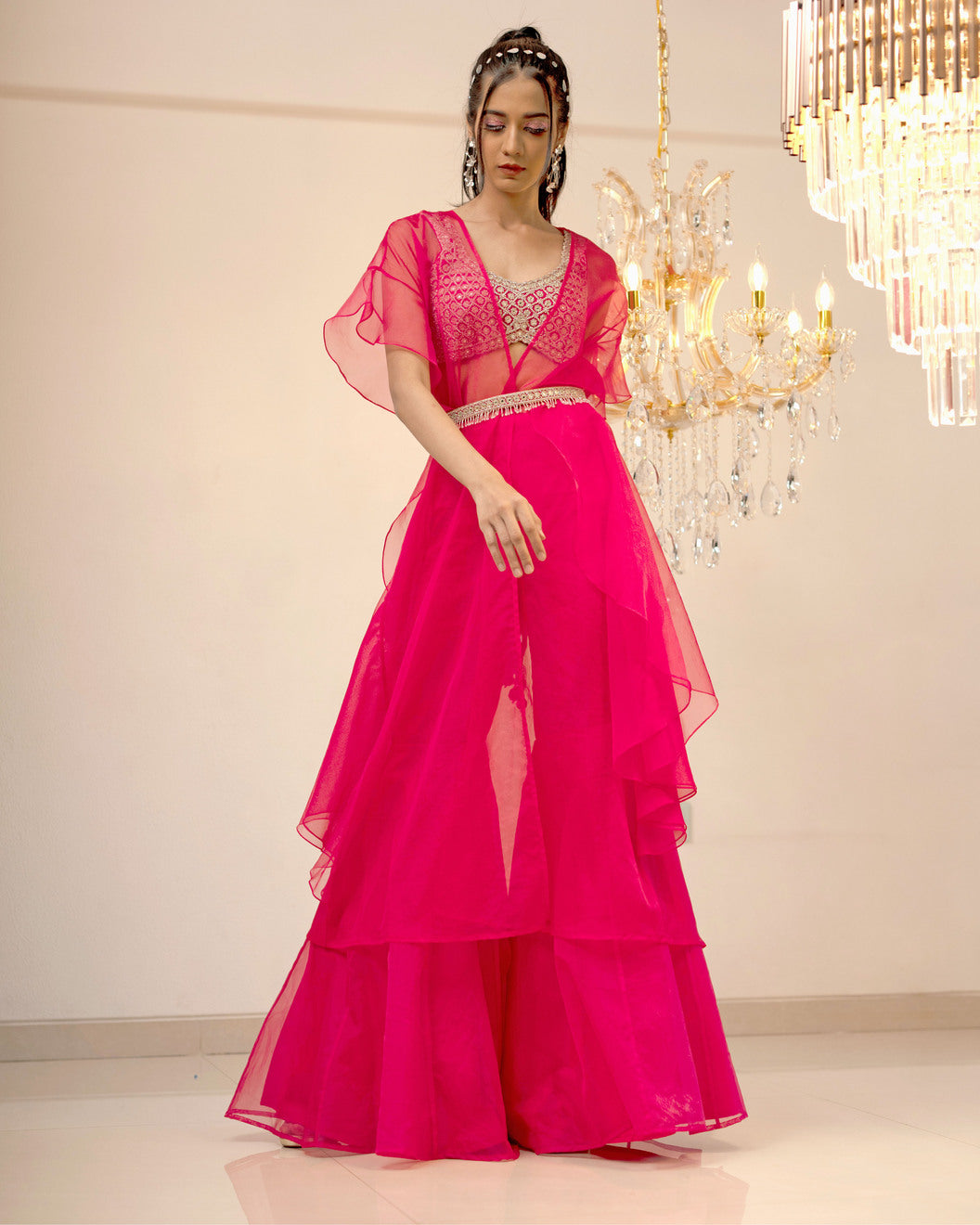 Pink Plazo Cape Set (Offer)