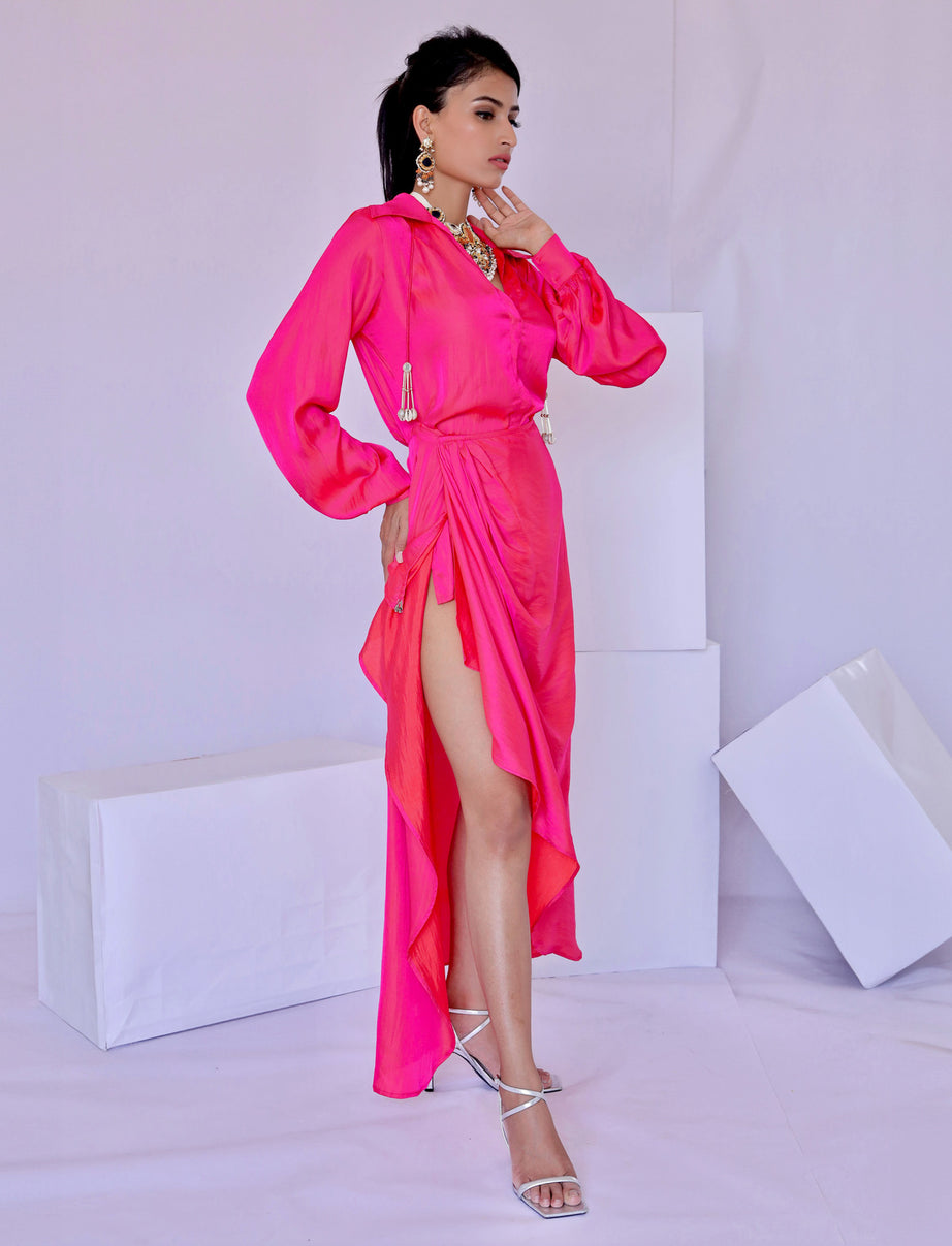 Solid Pink Wrap Dress