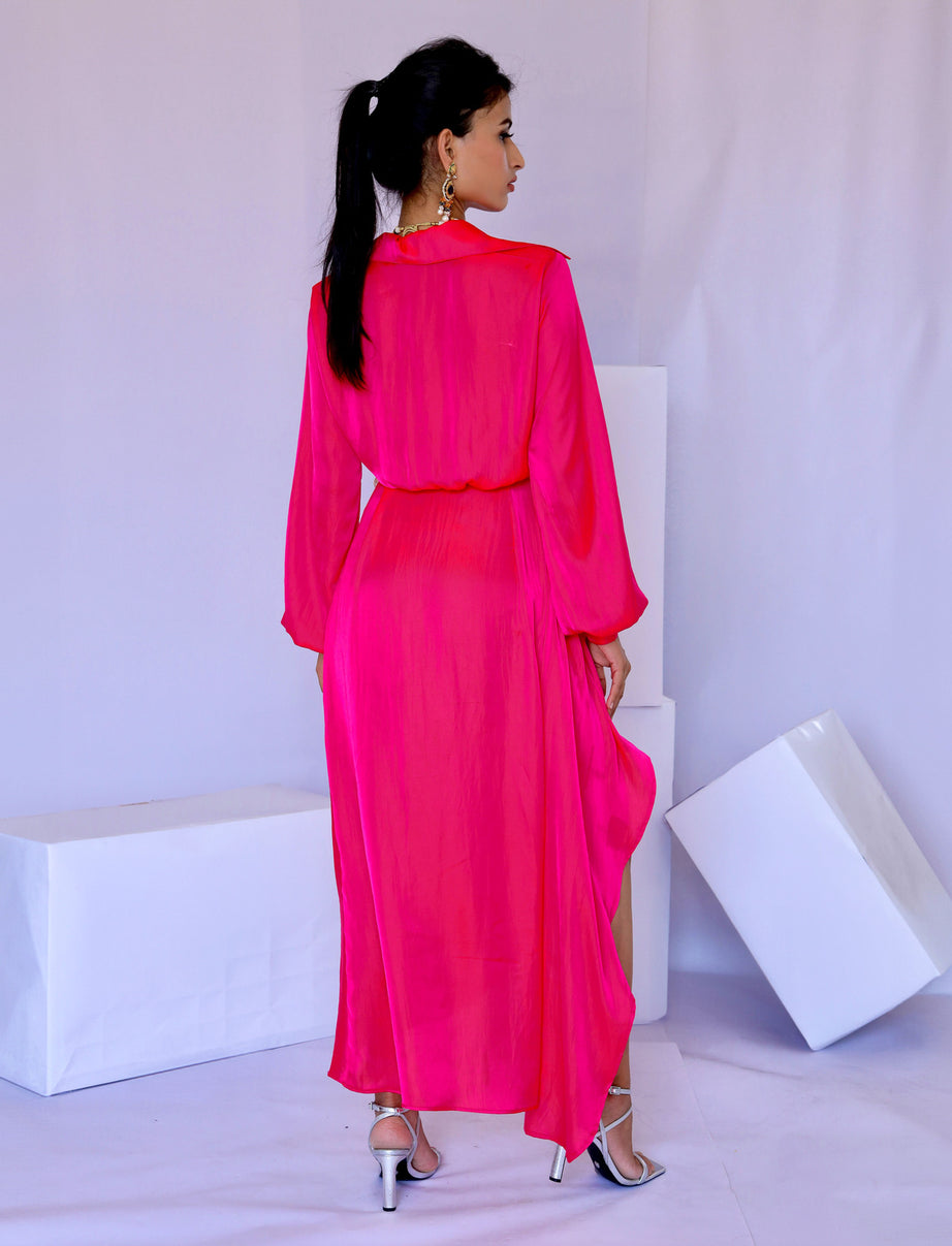 Solid Pink Wrap Dress