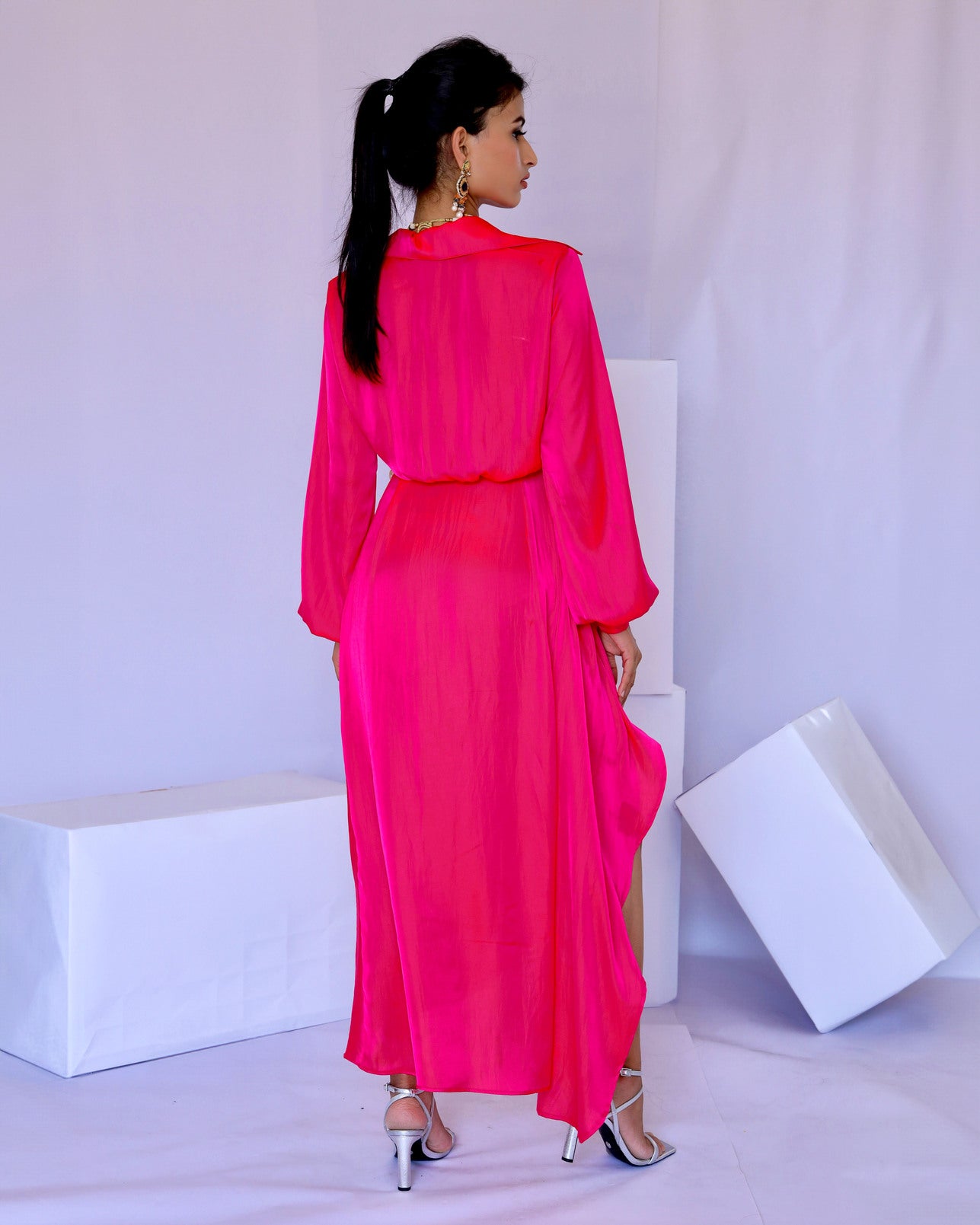 Solid Pink Wrap Dress