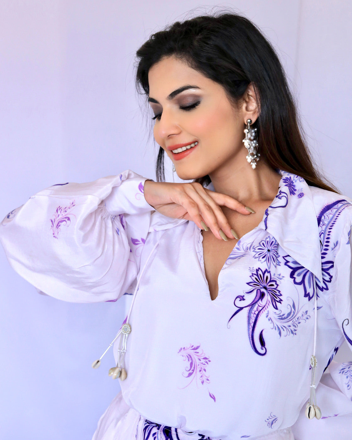 White & Purple Paisley Print Wrap Dress (Offer)