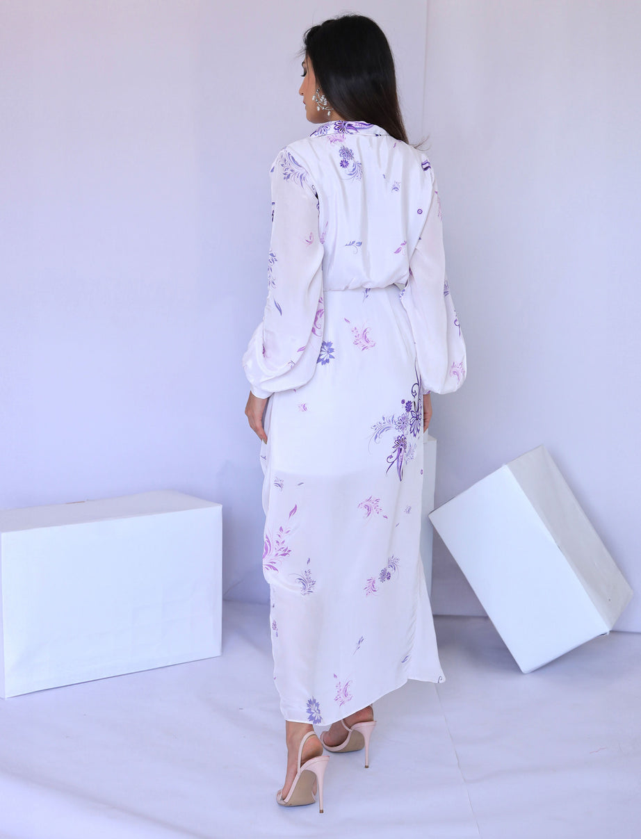 White & Purple Paisley Print Wrap Dress (Offer)