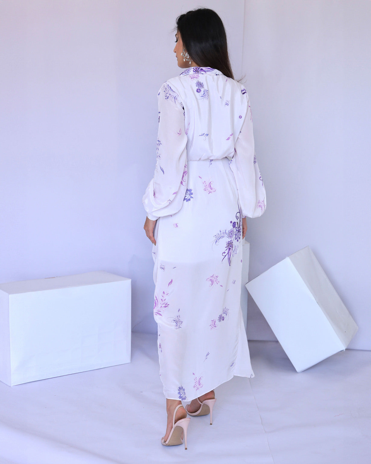 White & Purple Paisley Print Wrap Dress (Offer)