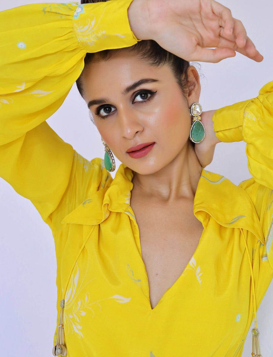 Yellow Paisley Print Wrap Dress