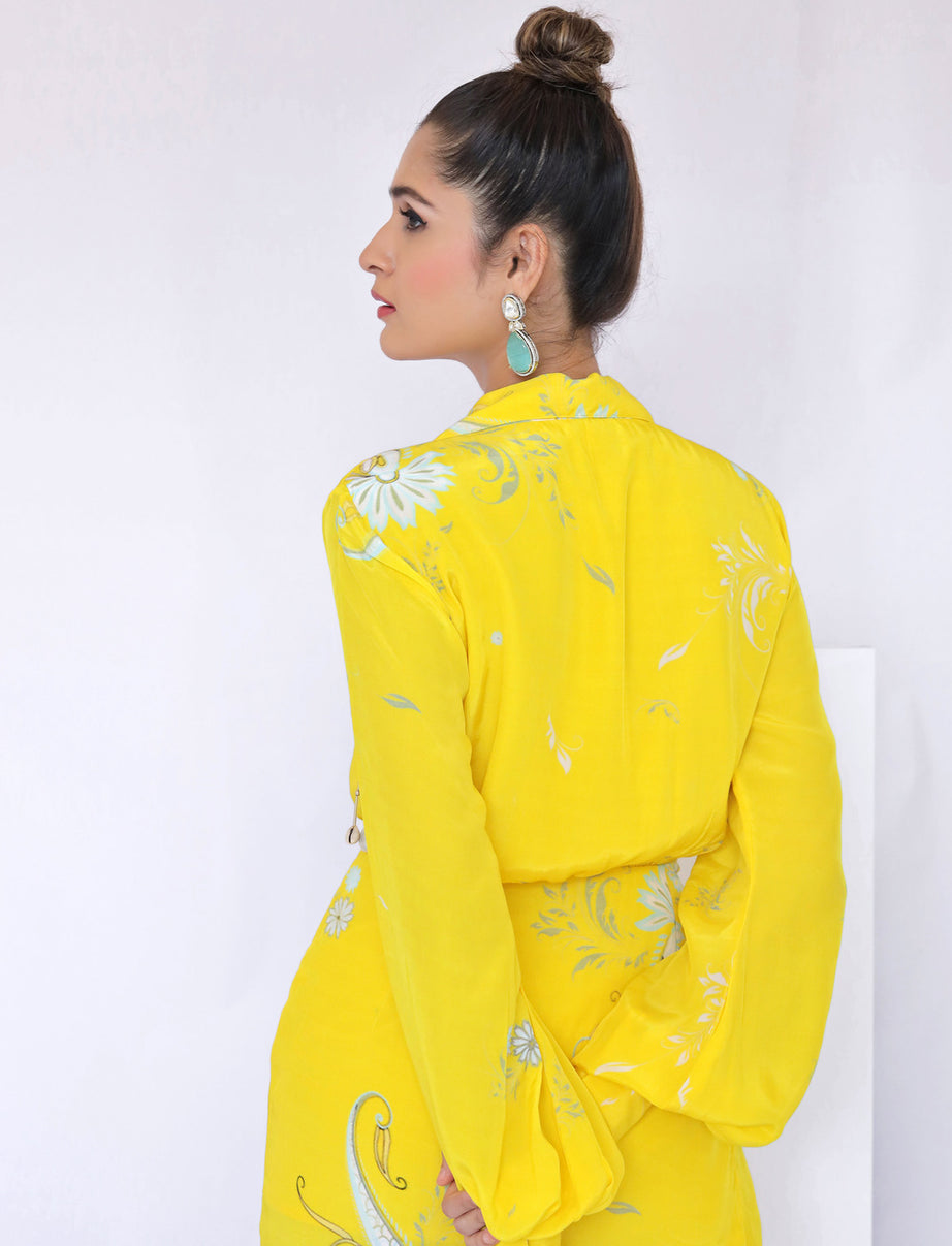 Yellow Paisley Print Wrap Dress