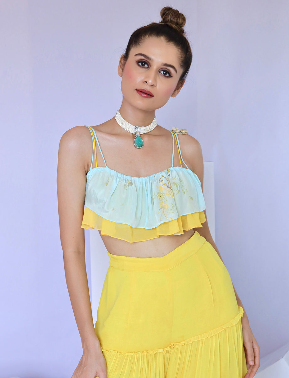Yellow Tiered Pant & Ruffle Top Set