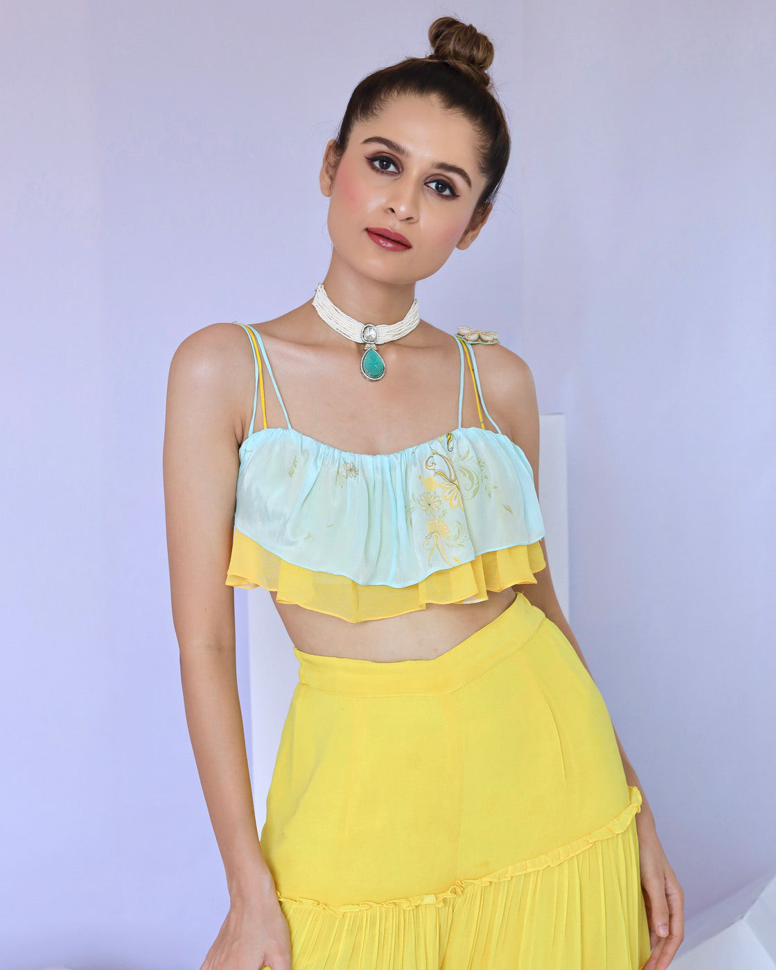Yellow Tiered Pant & Ruffle Top Set