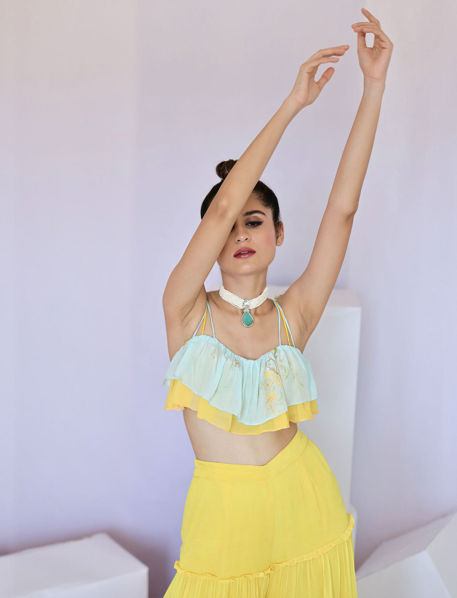 Yellow Tiered Pant & Ruffle Top Set