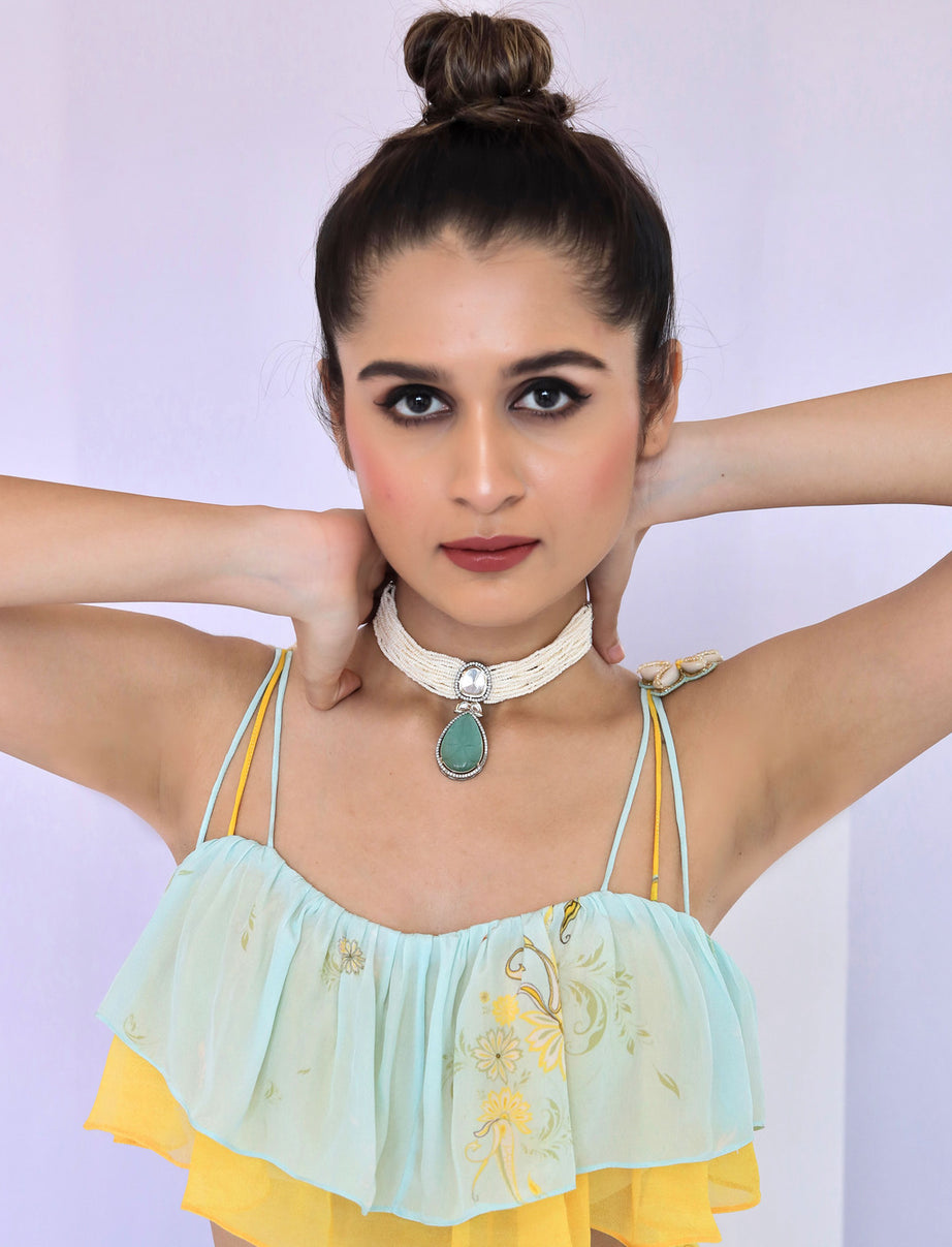 Yellow Tiered Pant & Ruffle Top Set