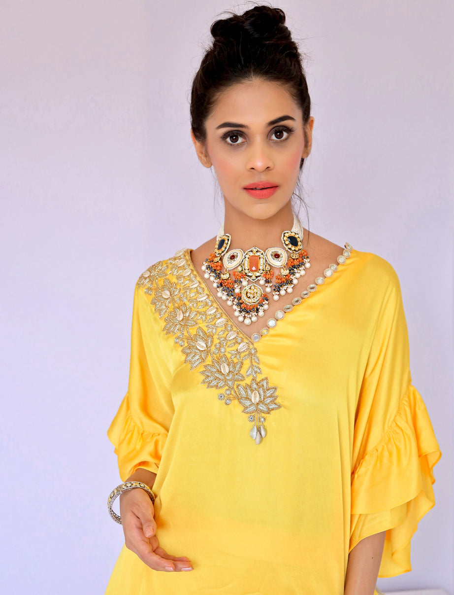 Yellow With Gold Embroidered Co-ordset (Offer)
