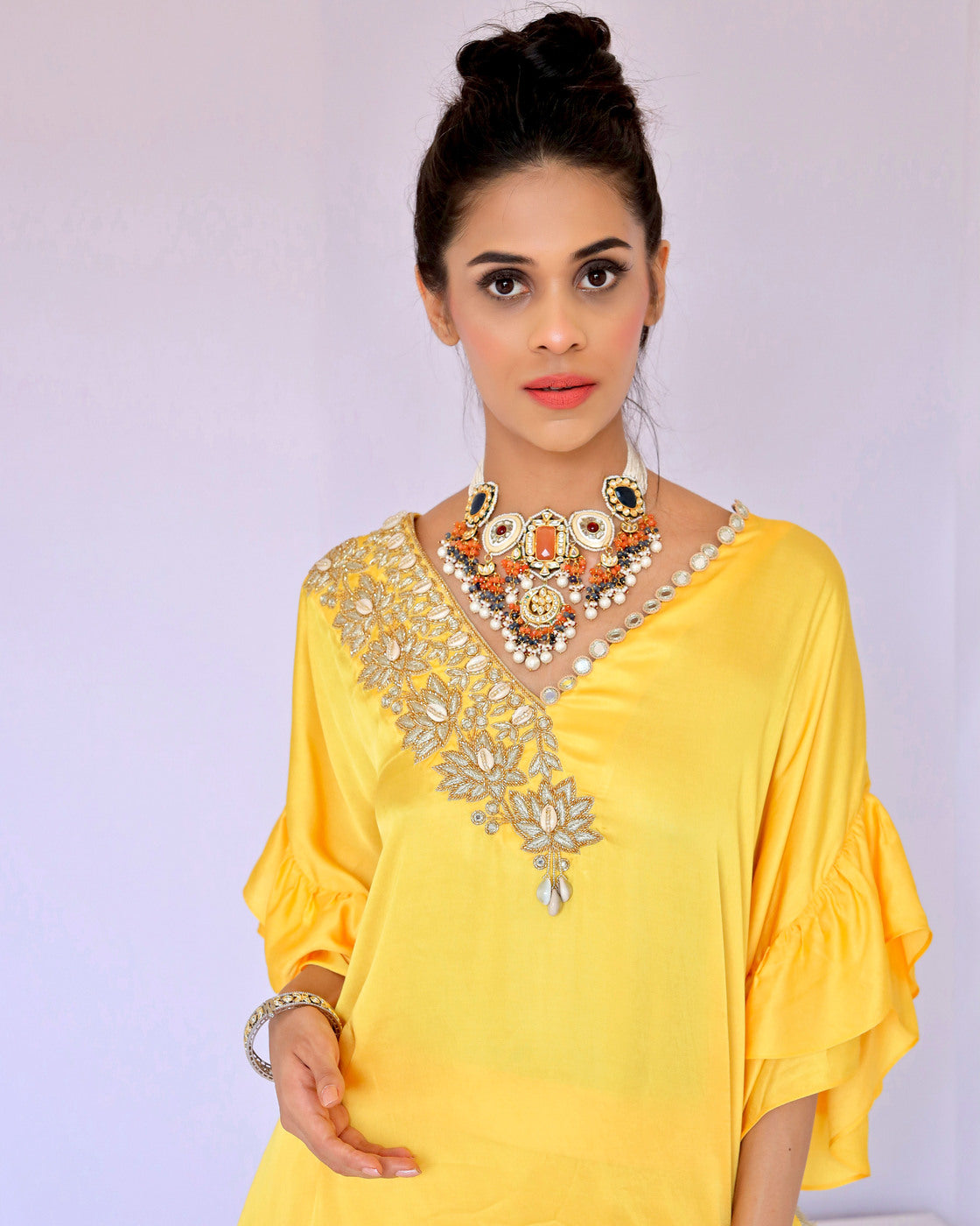 Yellow With Gold Embroidered Co-ordset (Offer)