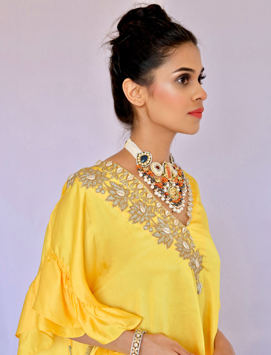 Yellow With Gold Embroidered Co-ordset (Offer)