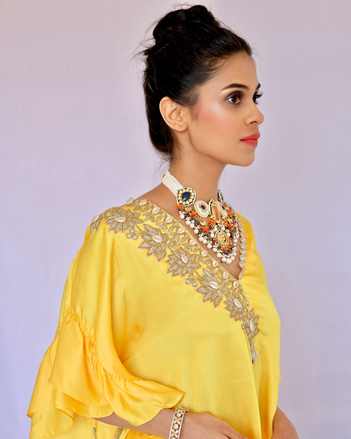 Yellow With Gold Embroidered Co-ordset (Offer)