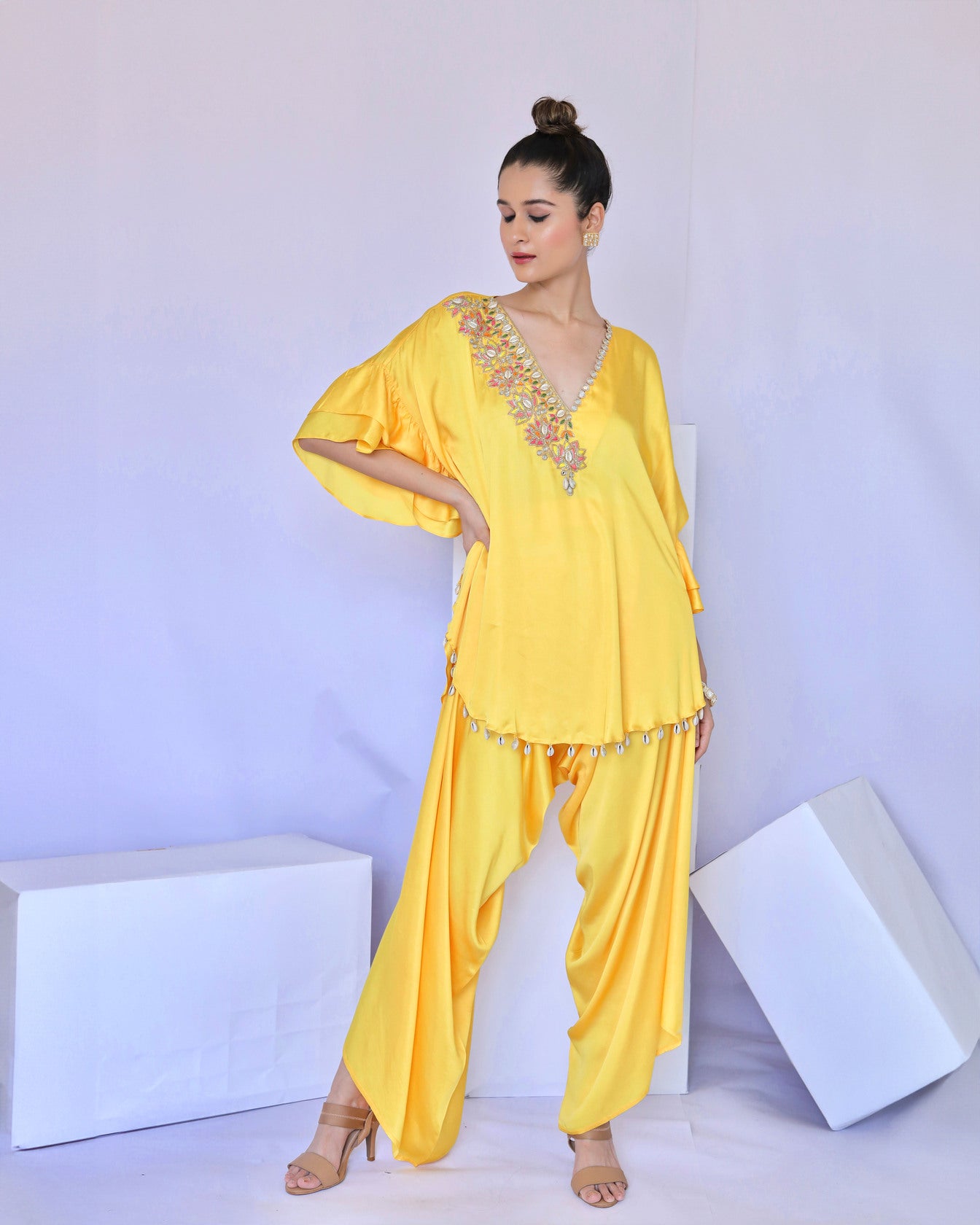 Yellow With Multi Colour Embroidered Co-ordset