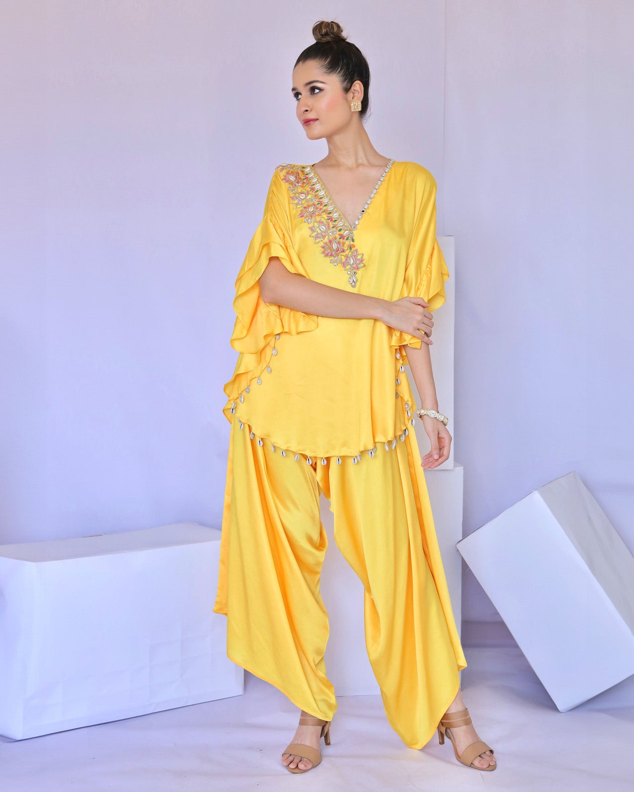 Yellow With Multi Colour Embroidered Co-ordset