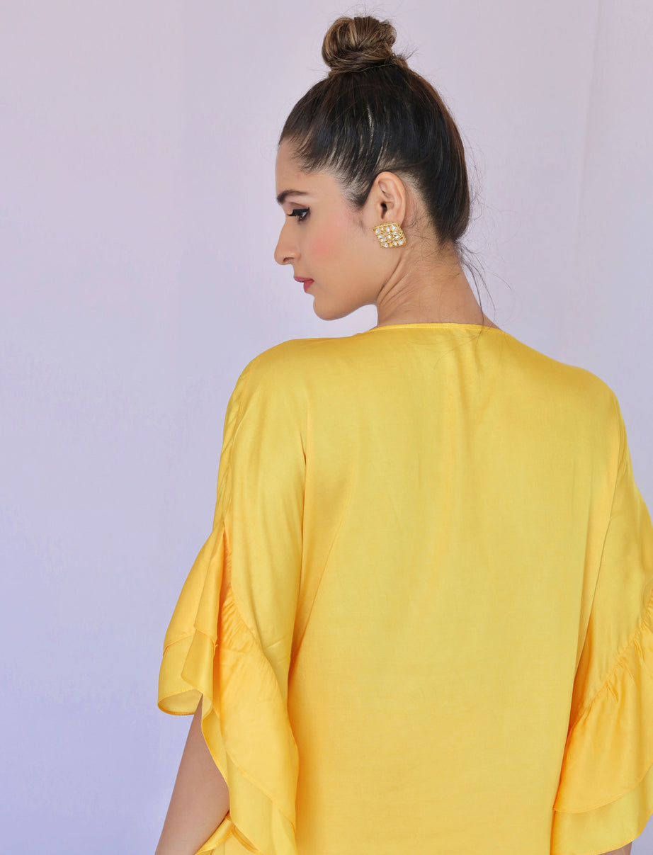 Yellow With Multi Colour Embroidered Co-ordset