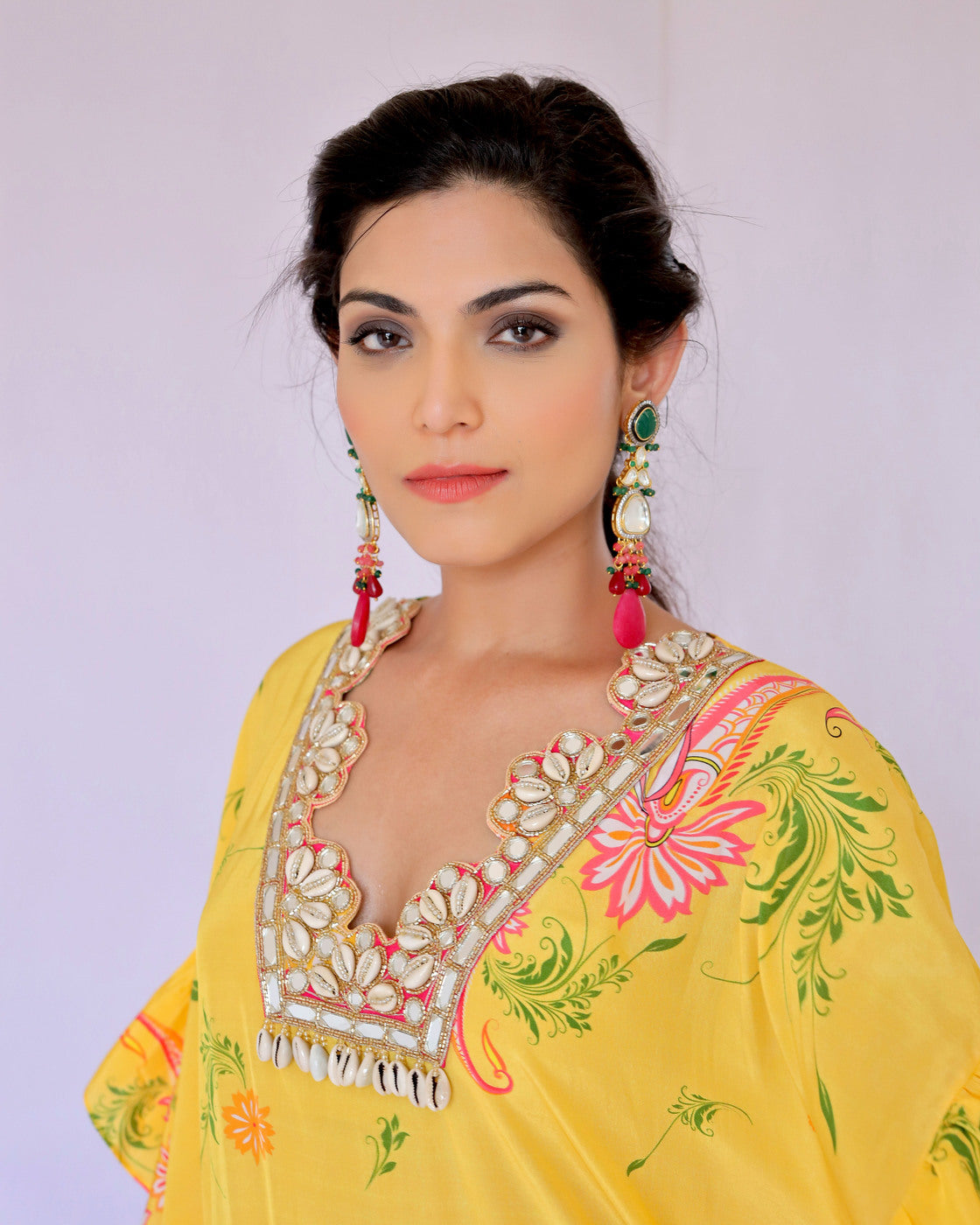 Yellow & Pink Paisley Print Embroidered Co-ordset