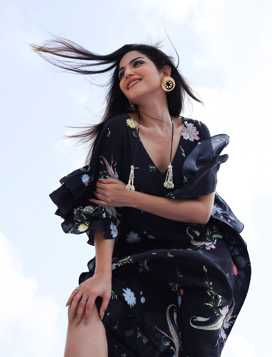 Black Paisley Print Kaftan (Offer)